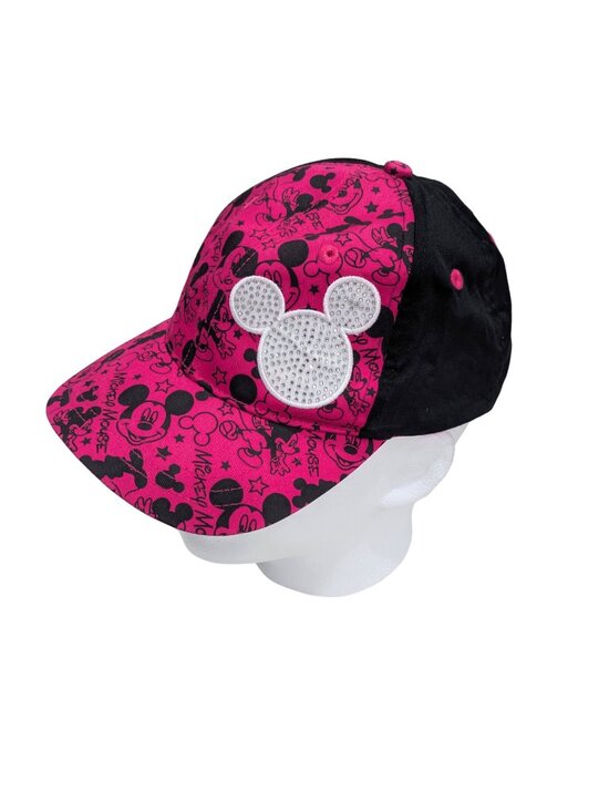 Disney Mickey Mouse Pink Black Youth Cap Adjustable Velcro Hat Glitter Logo - Picture 2 of 7